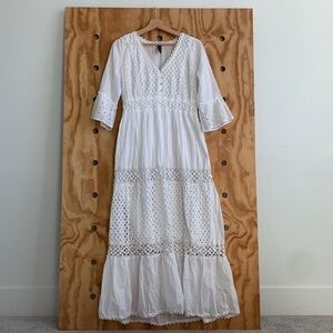 100% cotton white cottage core midi dress